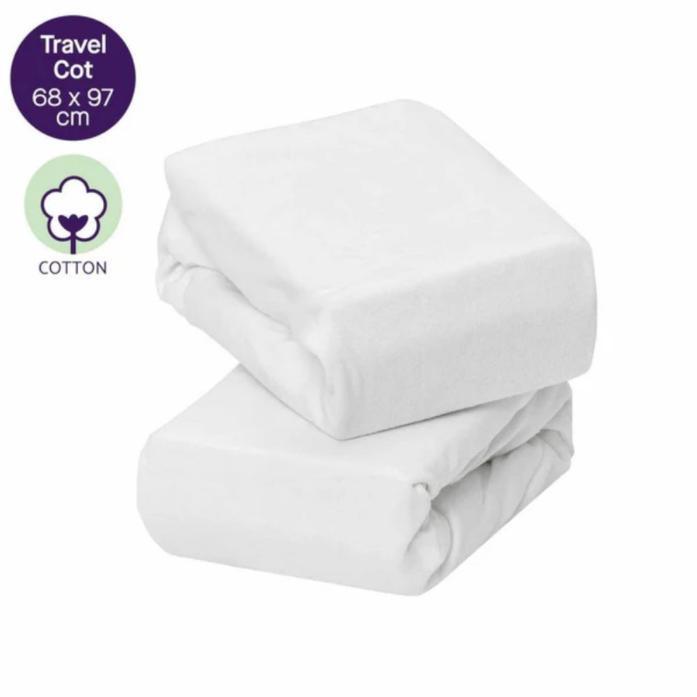 ClevaMama Jersey Cotton Fitted Sheets 2pk, Travel Cot