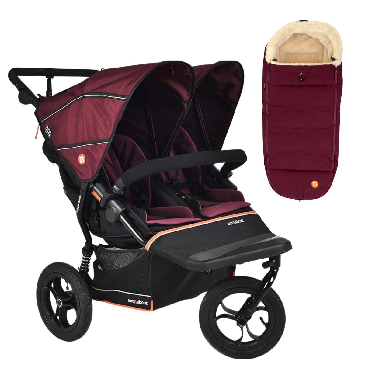 Out n About Nipper V6 Double Pushchair + FREE Summit Footmuff
