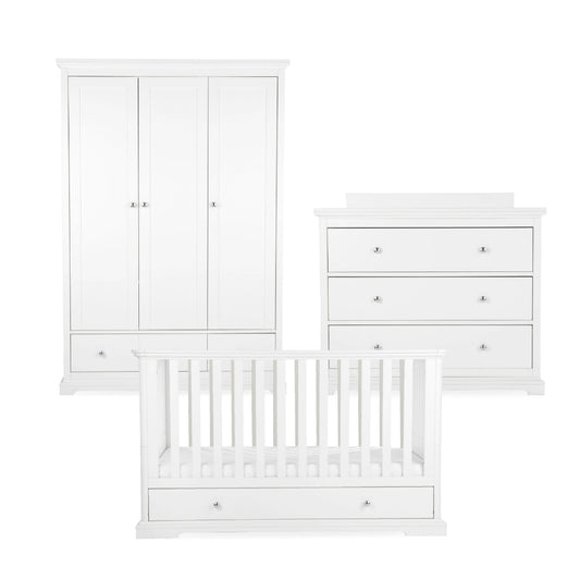 CuddleCo Beaumont 3pc Nursery Room Set & Mattress, White