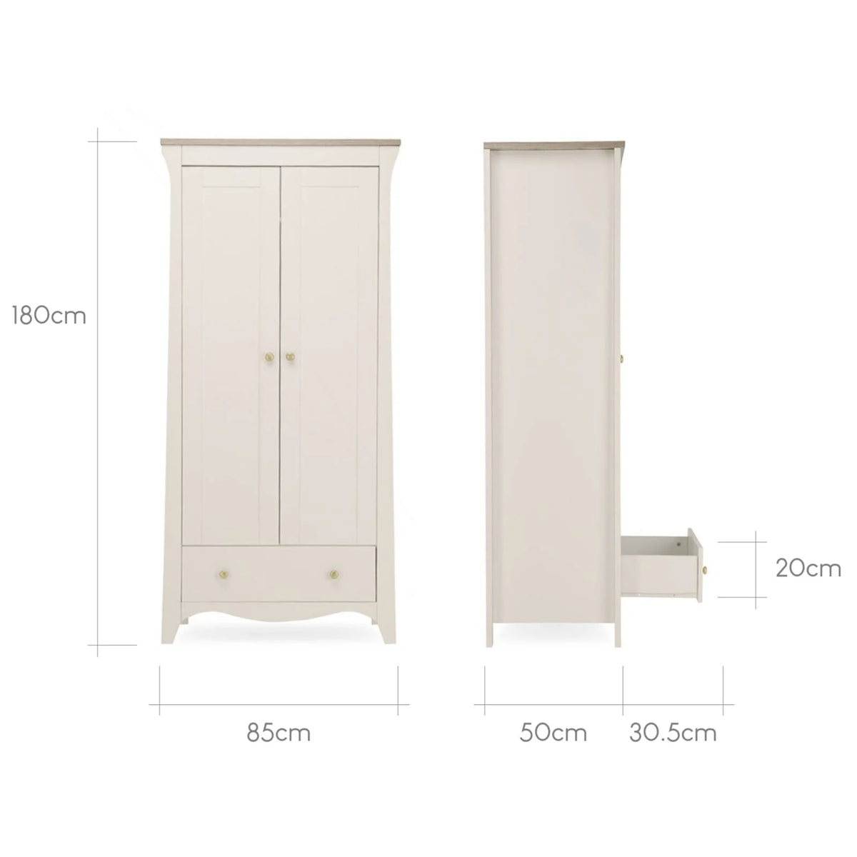 CuddleCo Clara 2 Door Double Wardrobe, Cashmere