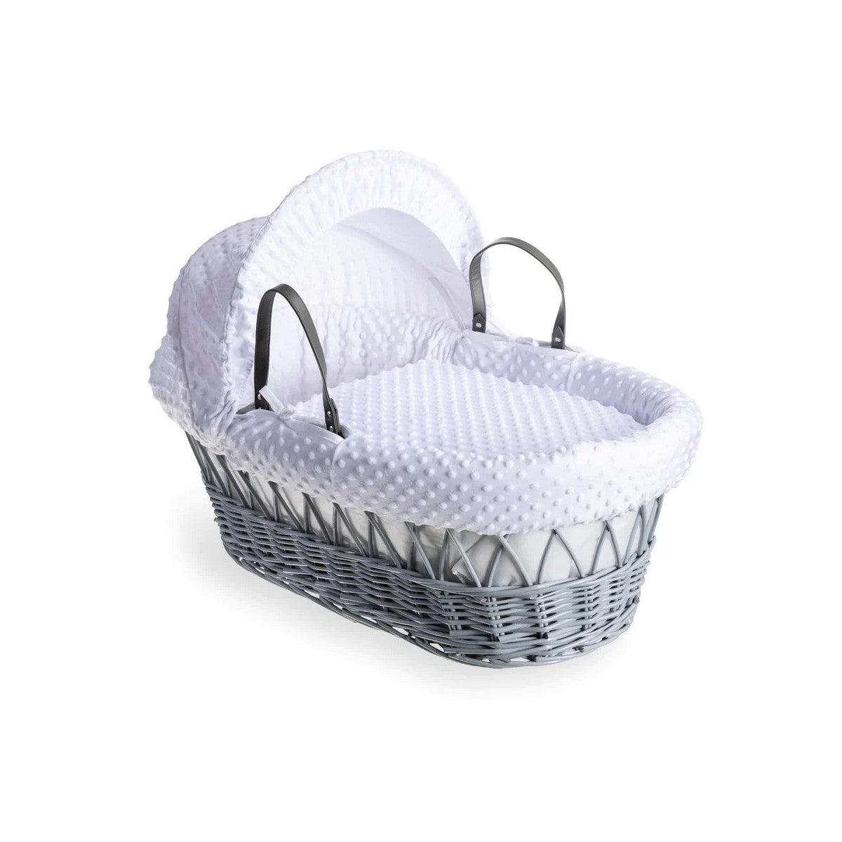 Cuddles Moses Basket Grey Wicker White Dimples