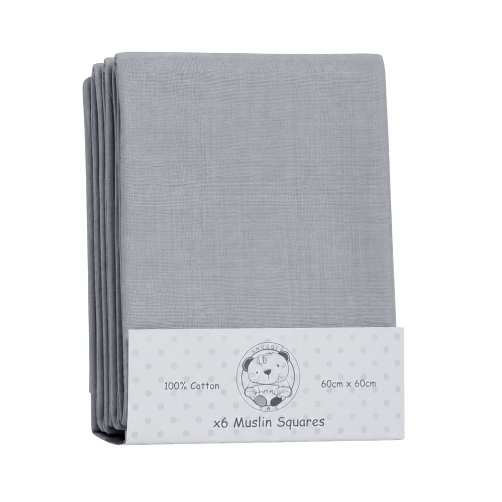 Snuggle Baby 6pc Muslin Squares, Grey