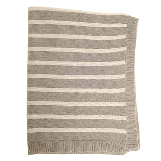 Ziggle Knitted Blanket, Grey & White Stripes