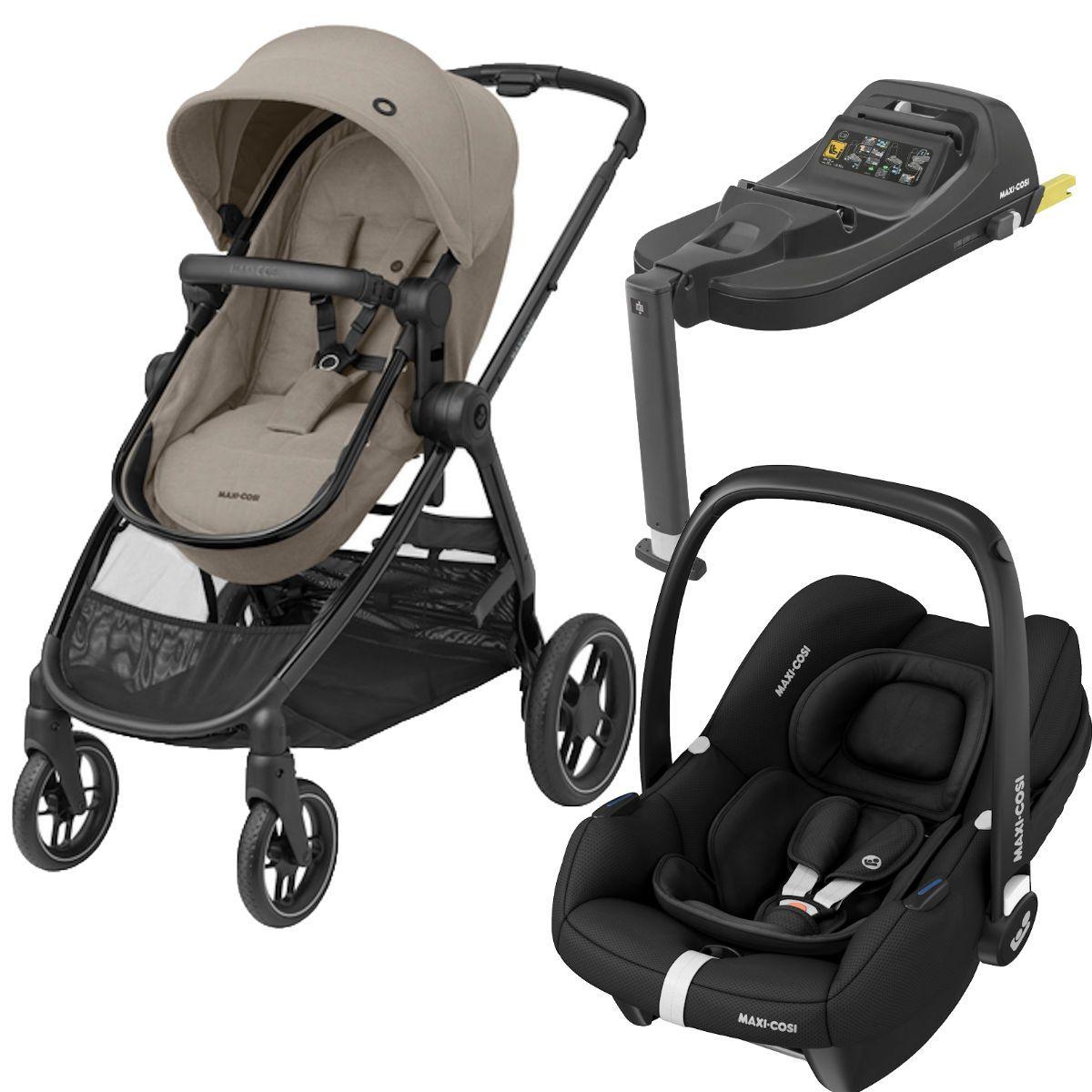 Maxi-Cosi Zelia S Trio Stroller 3 in 1 Set, 0 - 4 Years, Up to 22 kg,  Foldable, Compact and Adjustable Stroller, Includes CabrioFix S i-Size Car  Seat, Accessories, Diaper Bag, Grey : : Baby Products