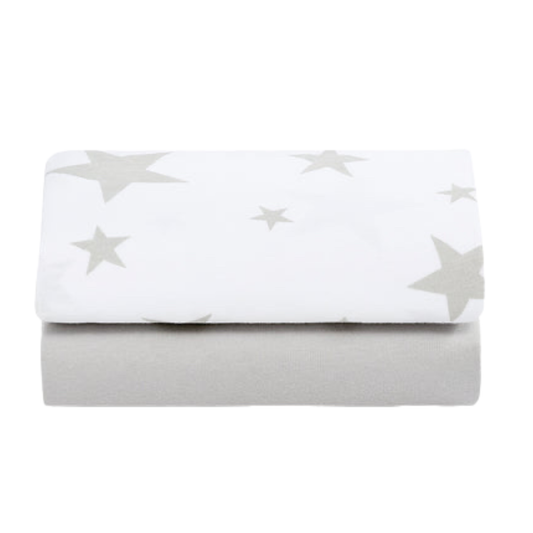 Snuz 2pc Crib Fitted Sheets, Grey Star