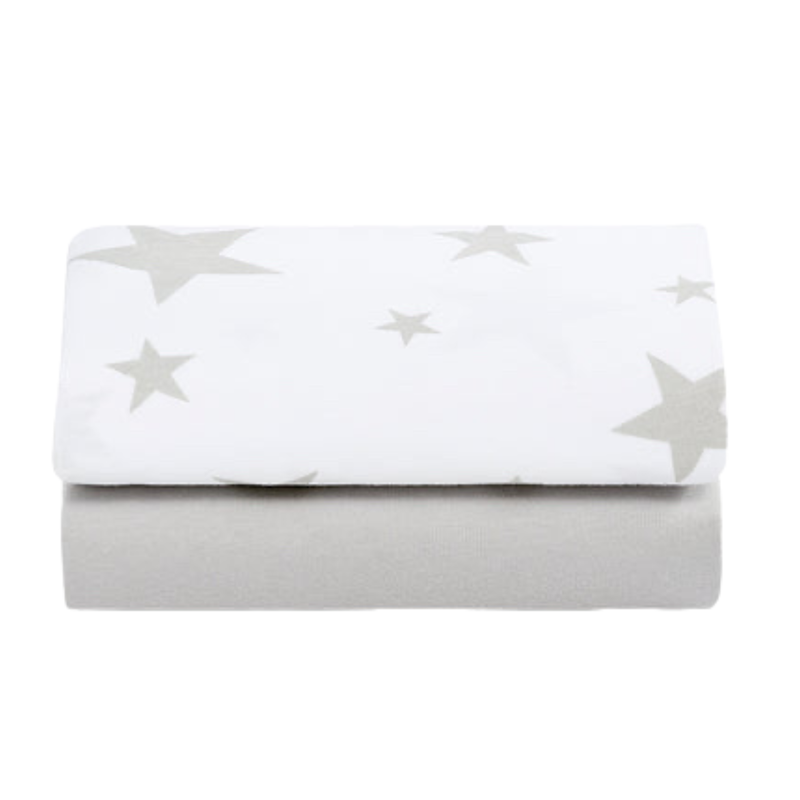Snuz 2pc Crib Fitted Sheets, Grey Star