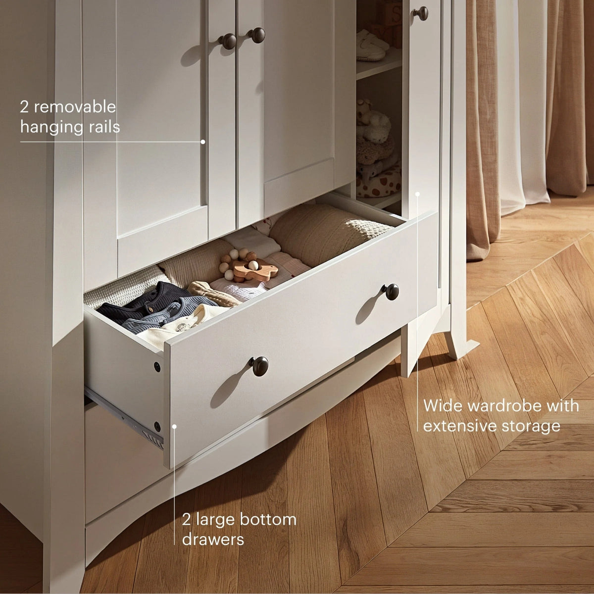 CuddleCo Clara Luxe Triple Wardrobe, White/Ash