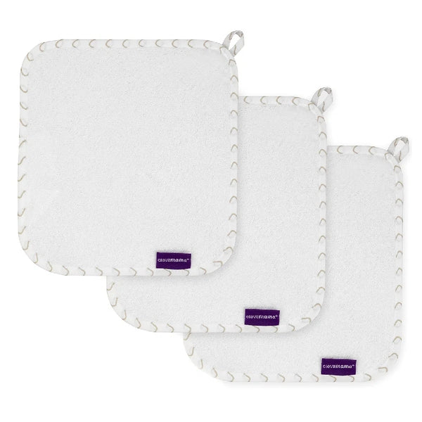 ClevaMama Bamboo Washcloths, White/Grey