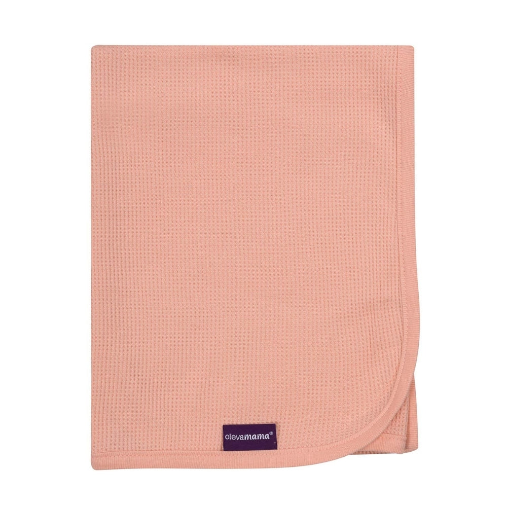 ClevaMama Waffle Weave Cotton Baby Blanket, Coral