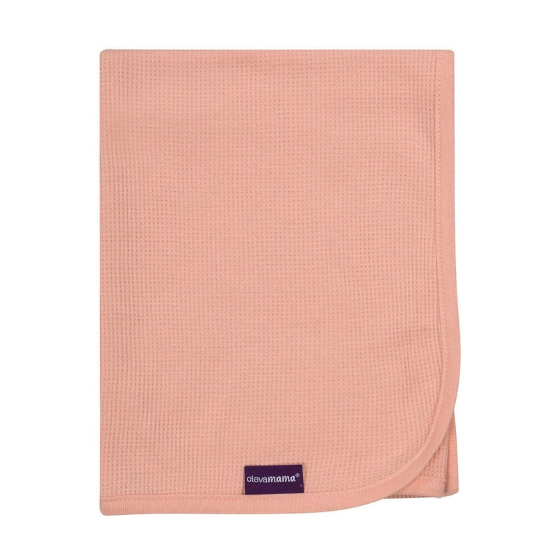 ClevaMama Waffle Weave Cotton Baby Blanket, Coral