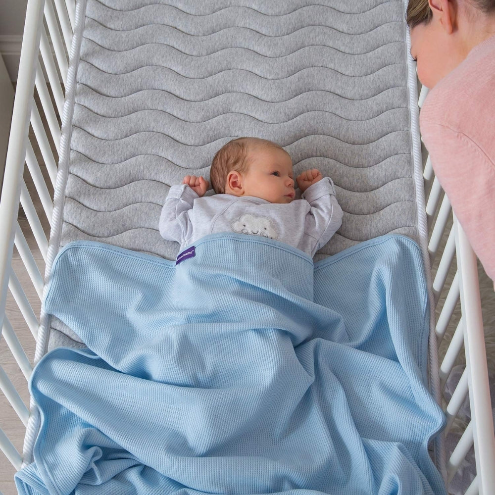 ClevaMama Waffle Weave Cotton Baby Blanket, Blue
