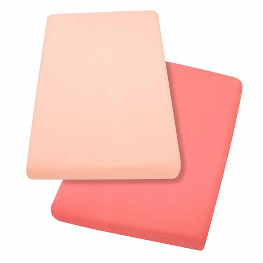 ClevaMama 2pk Jersey Cotton Fitted Sheets for Cotbed, Coral