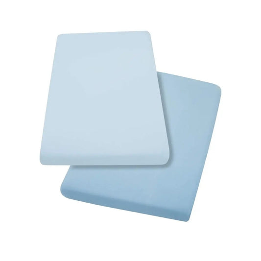 ClevaMama 2pk Jersey Cotton Fitted Sheets for Cotbed, Blue
