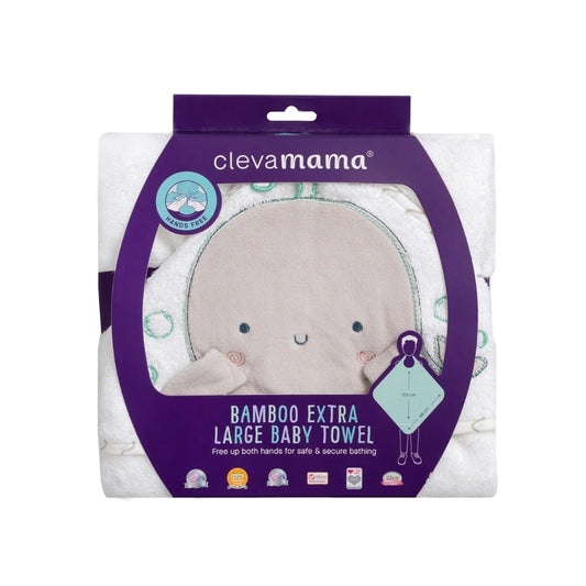 ClevaMama Bamboo XL Apron Bath Towel, White/Grey