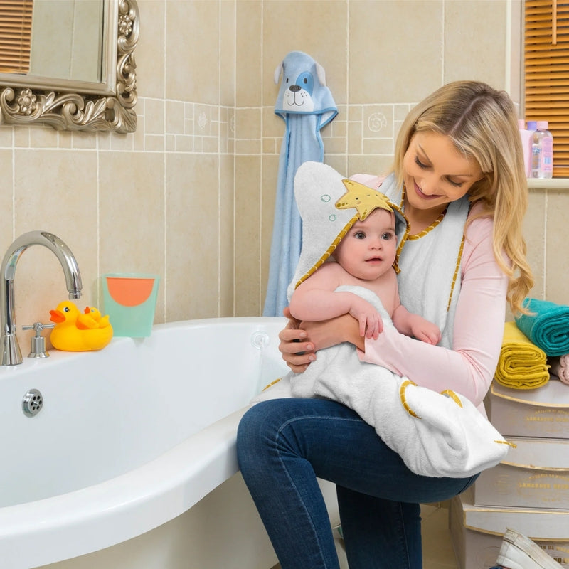 ClevaMama Bamboo XL Apron Bath Towel, White/Grey