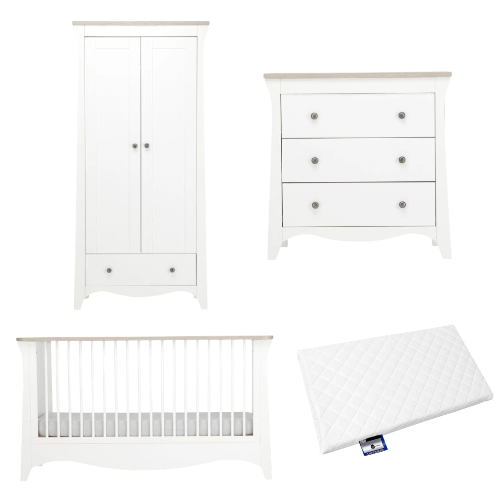 CuddleCo Clara 3pc Room Set & Mattress, White/Ash