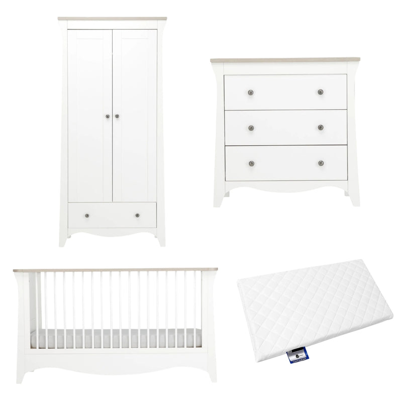 CuddleCo Clara 3pc Room Set & Mattress, White/Ash