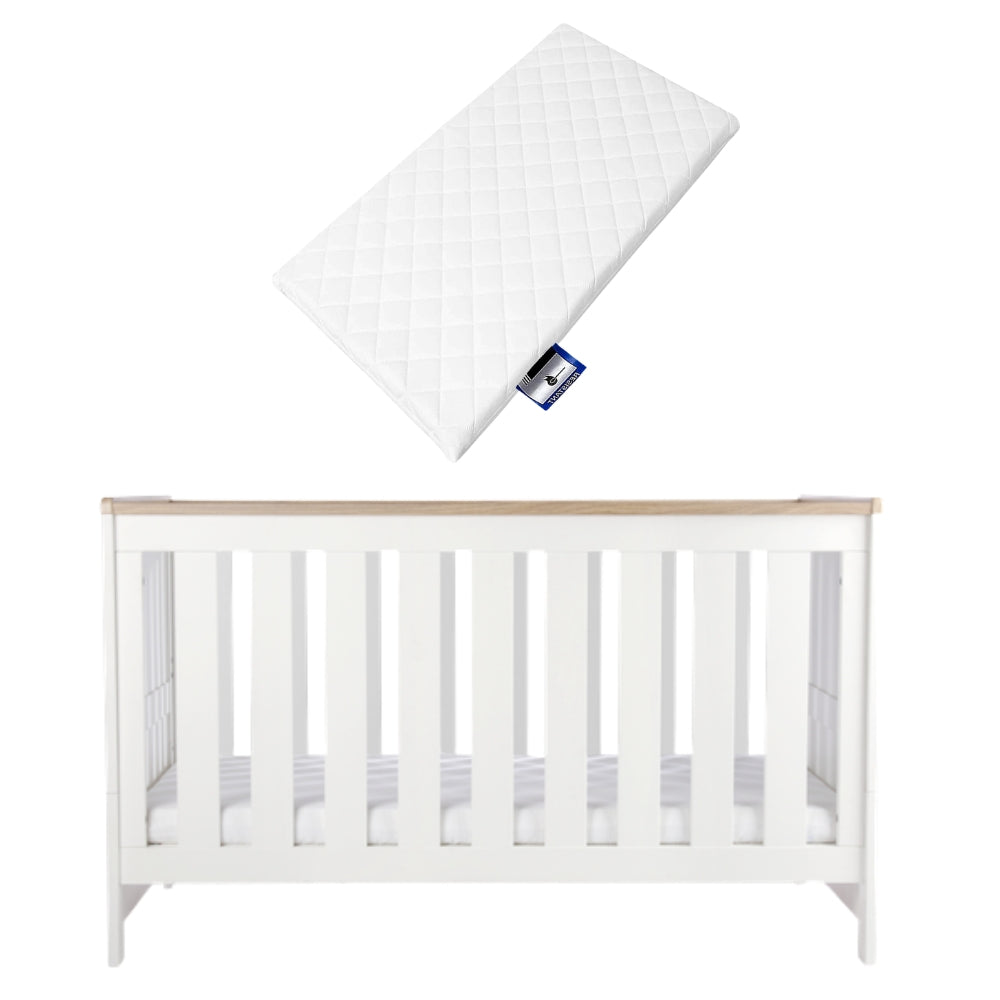 CuddleCo Burford Cot Bed and Mattress, White/Oak