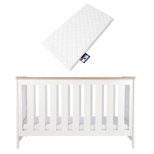 CuddleCo Burford Cot Bed and Mattress, White/Oak