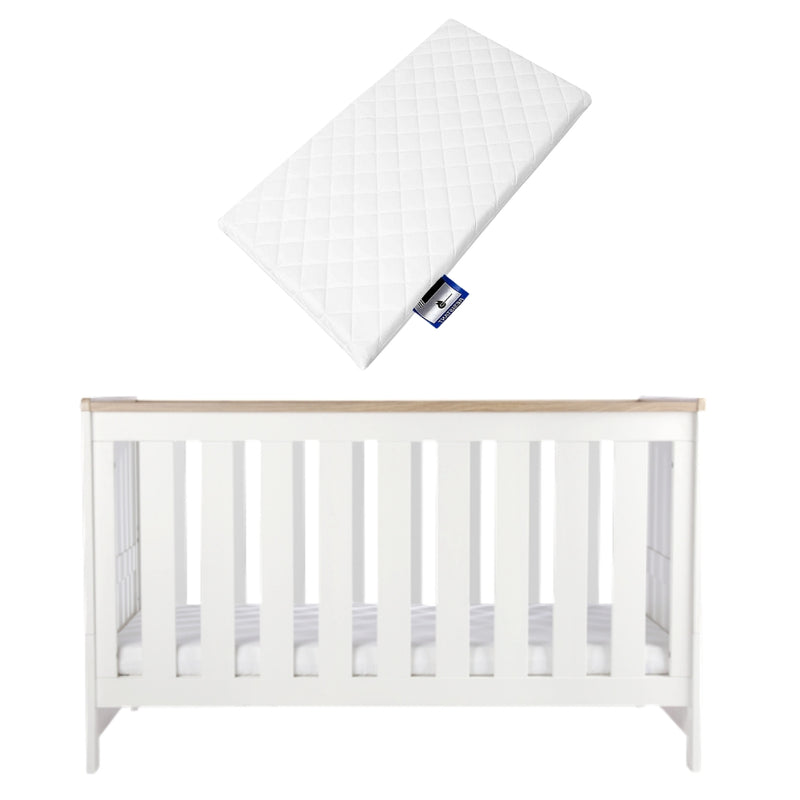CuddleCo Burford Cot Bed and Mattress, White/Oak