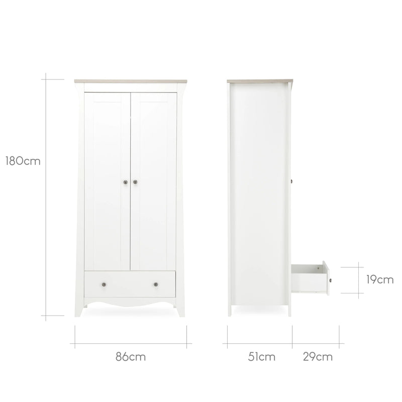 CuddleCo Clara 2 Door Wardrobe, White/Ash