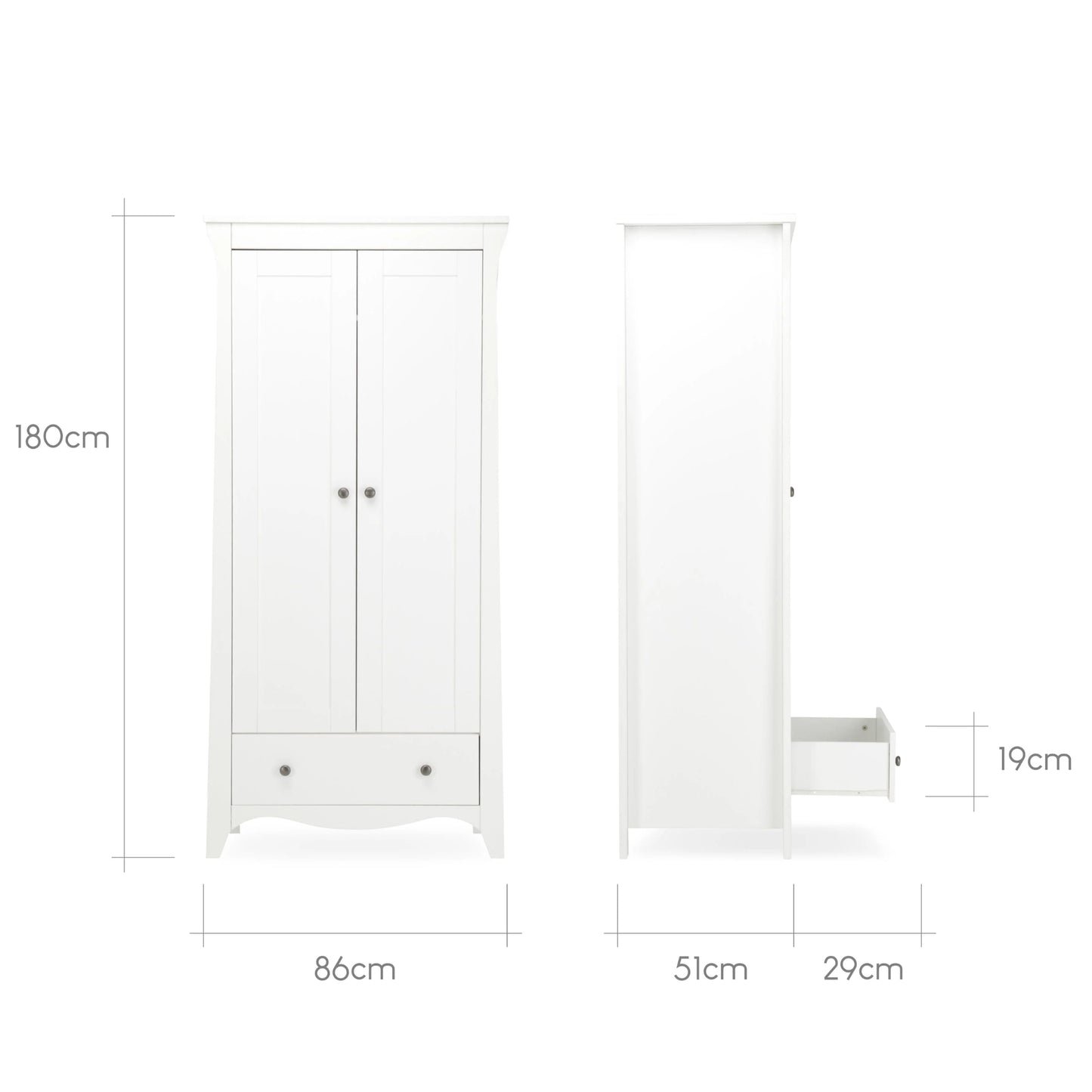 CuddleCo Clara 2 Door Wardrobe, White