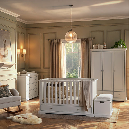 CuddleCo Beaumont 3pc Nursery Room Set & Mattress, White