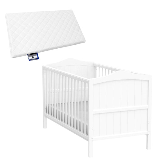 Babylo Ella Cot Bed With Mattress, White