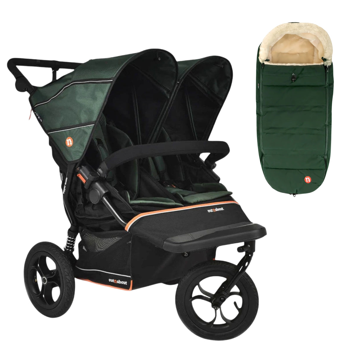 Out n About Nipper V6 Double Pushchair + FREE Summit Footmuff