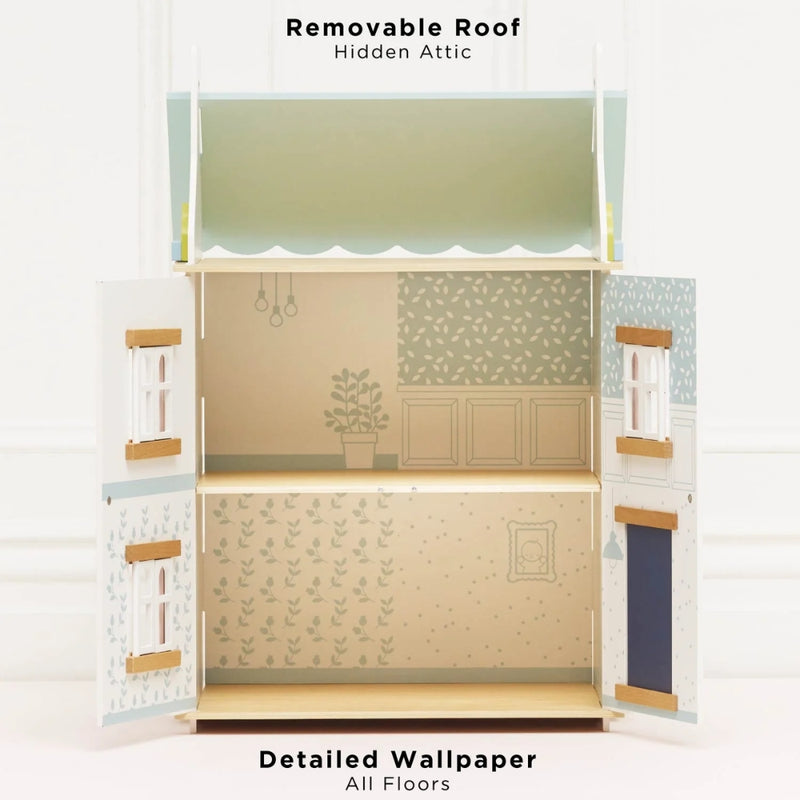 Le Toy Van Blue Belle Wooden Dolls House With Furniture