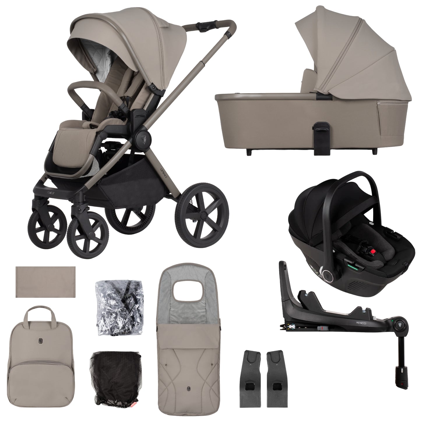 Venicci Upline 2 Taupe 3-in-1 Plus Bundle - with Tiago