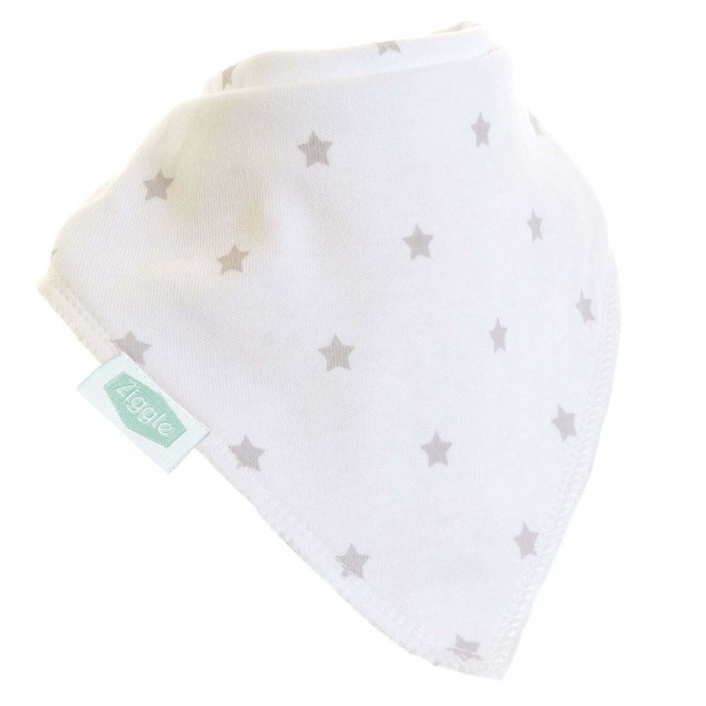 Ziggle Bandana Dribble Bib, White/Grey Stars