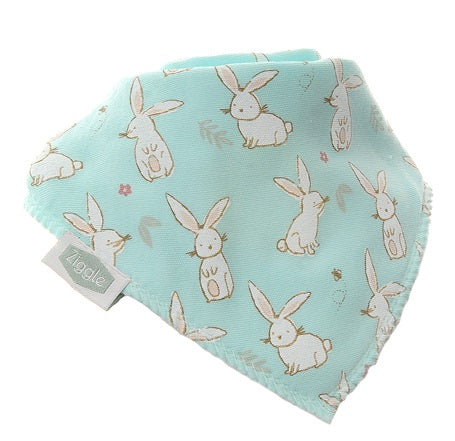 Ziggle Bandana Dribble Bib, Mint Bunnies