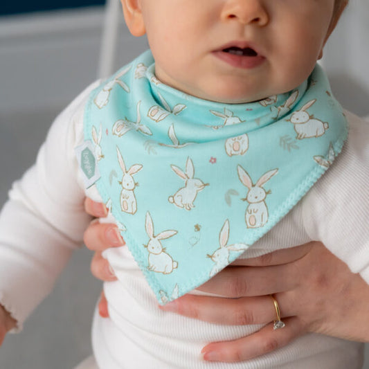 Ziggle Bandana Dribble Bib, Mint Bunnies