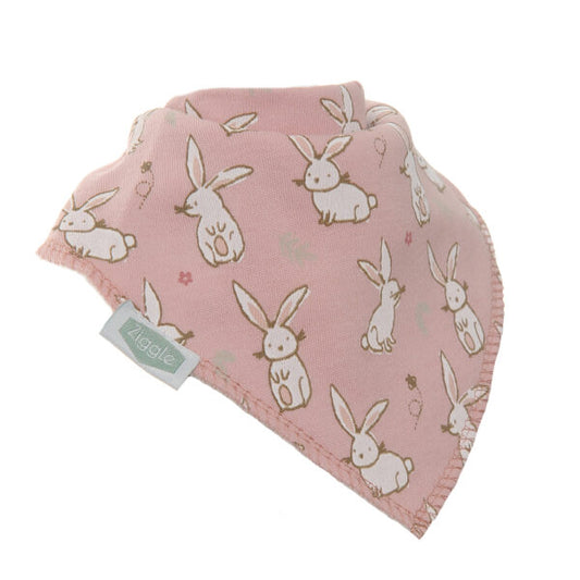 Ziggle Bandana Dribble Bib, Pink Bunnies