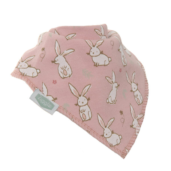 Ziggle Bandana Dribble Bib, Pink Bunnies