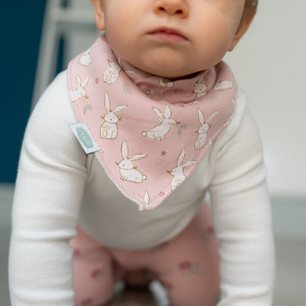 Ziggle Bandana Bib Bunnies On Pink