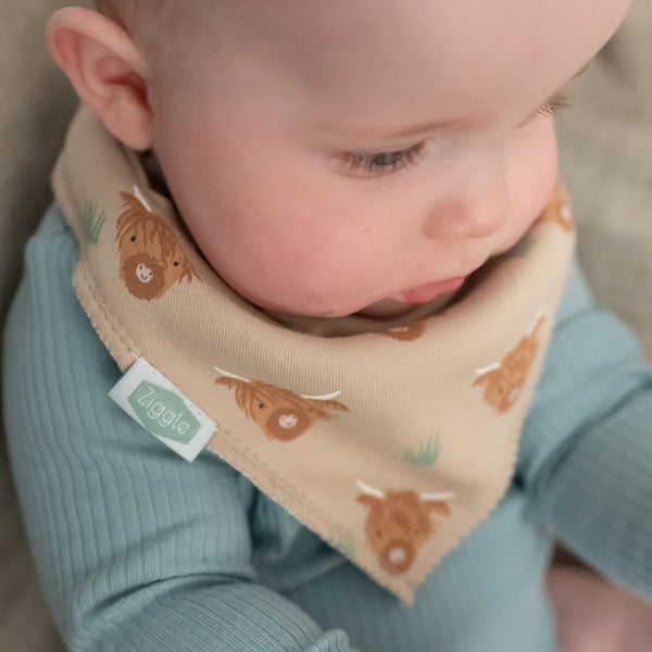 Ziggle Bandana Bib Highland Cow Print