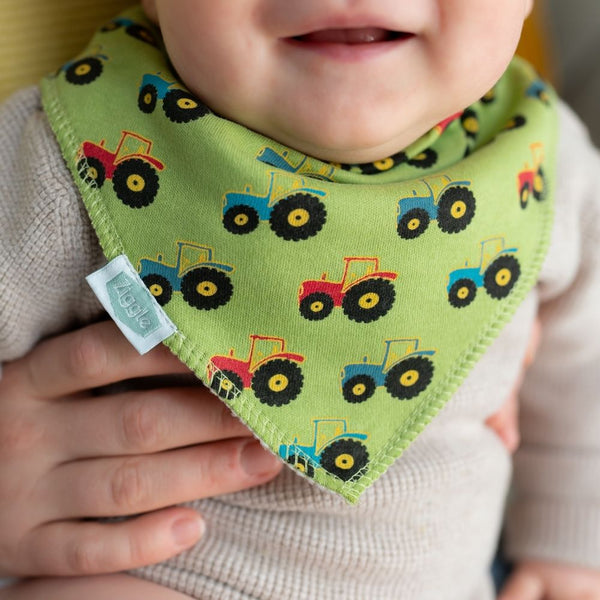 Ziggle Dribble Bib - Tractor Print - Green Bib - Kings Baby Shop NI