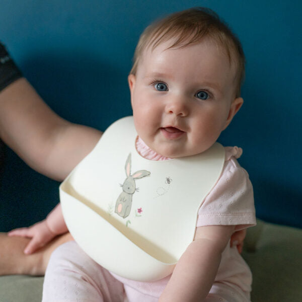 Ziggle Catch It Silicone Bib, Cream Bunny