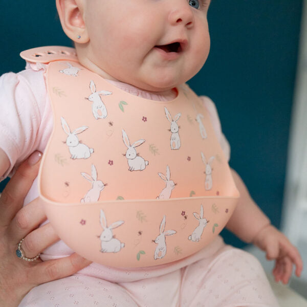 Ziggle Catch It Silicone Bib, Pink Bunnies