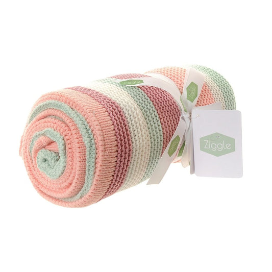Ziggle Baby Blanket - Pink White and Green Stripes - Kings Baby Shop NI