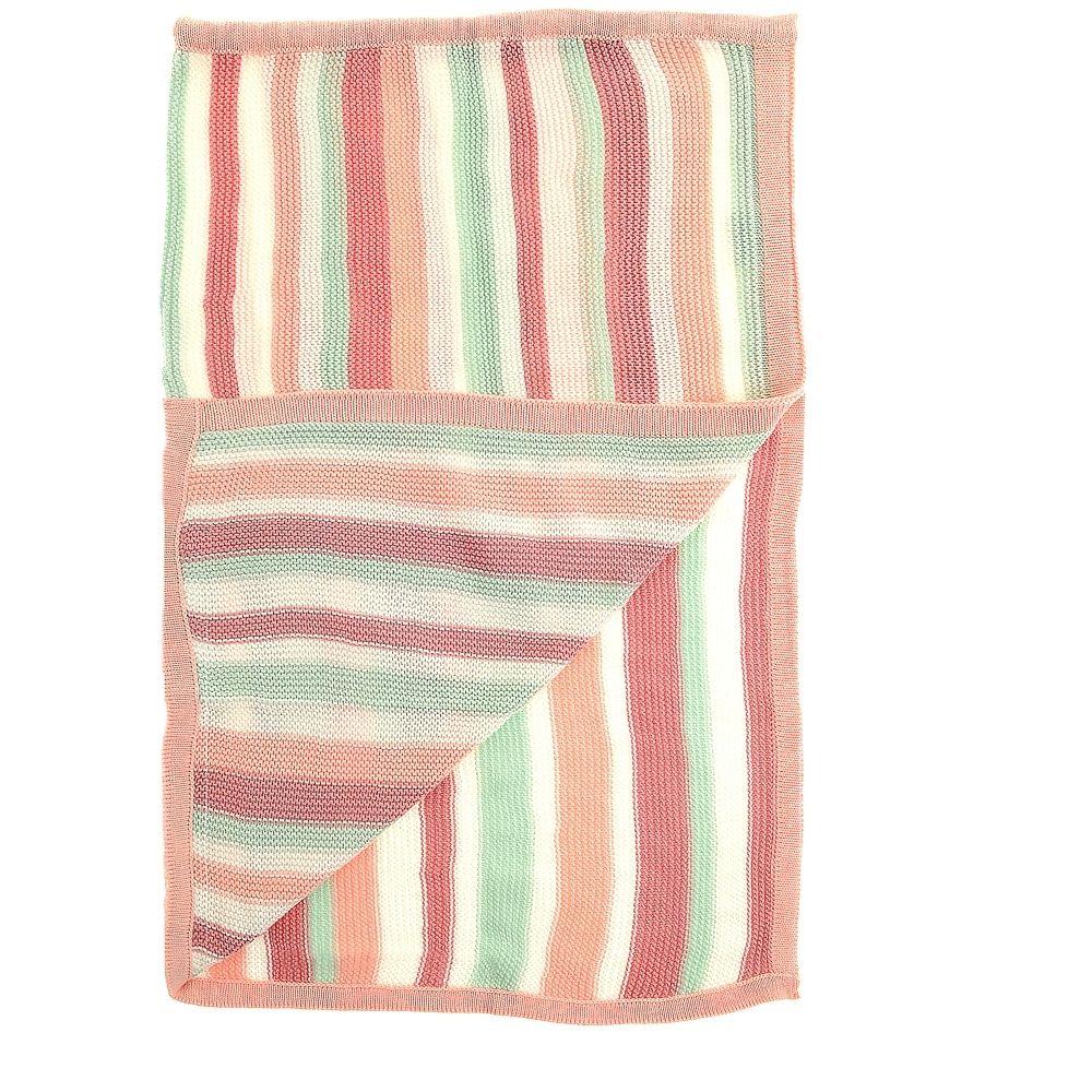 Ziggle Baby Blanket, Pink White Green Stripes