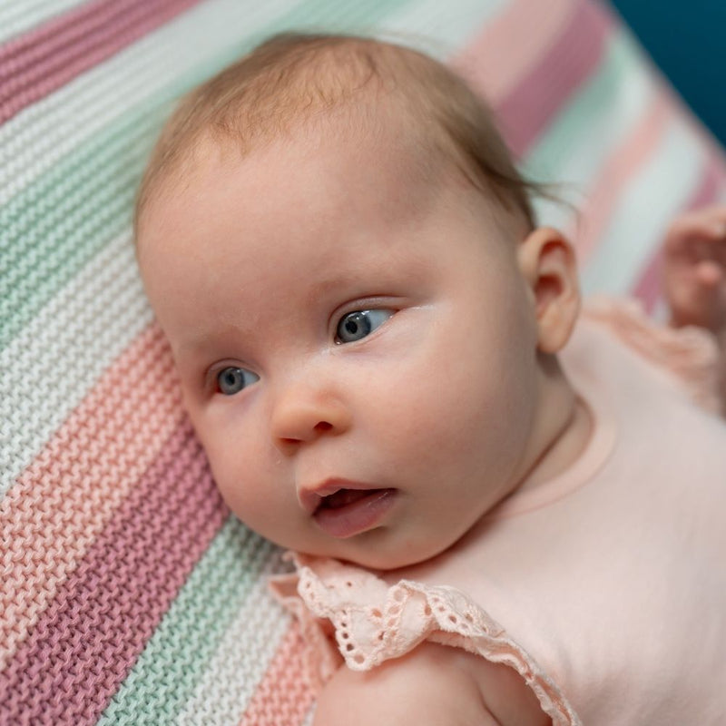 Ziggle Baby Blanket, Pink White Green Stripes