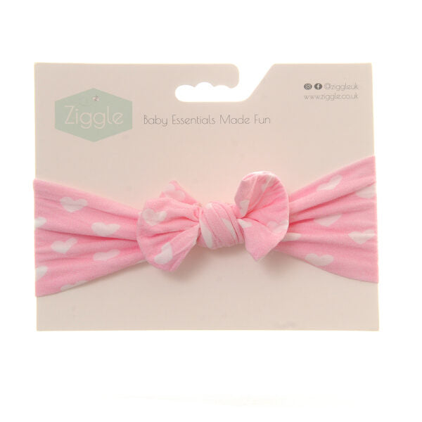 Ziggle Top Bow Turban, Pink & White Heart