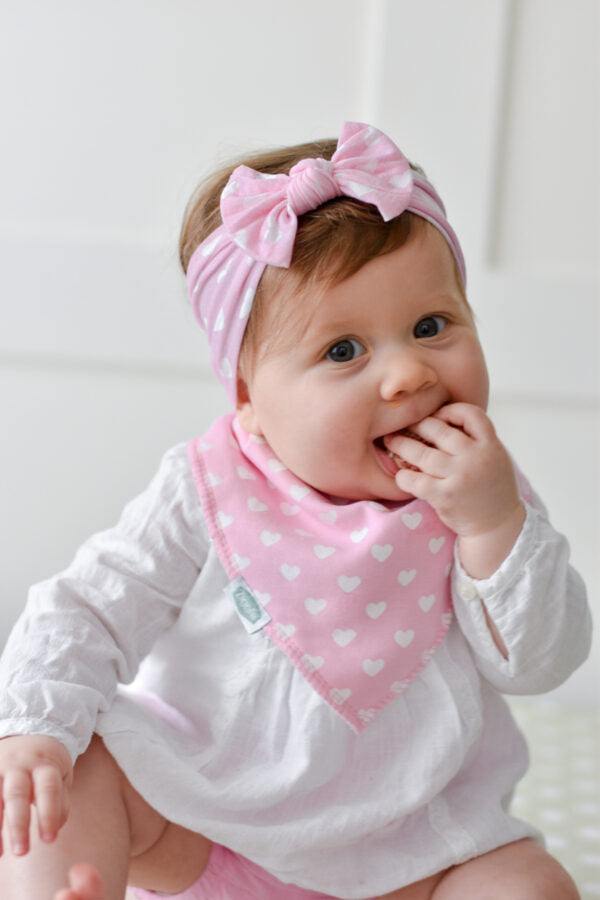 Ziggle Top Bow Turban, Pink & White Heart
