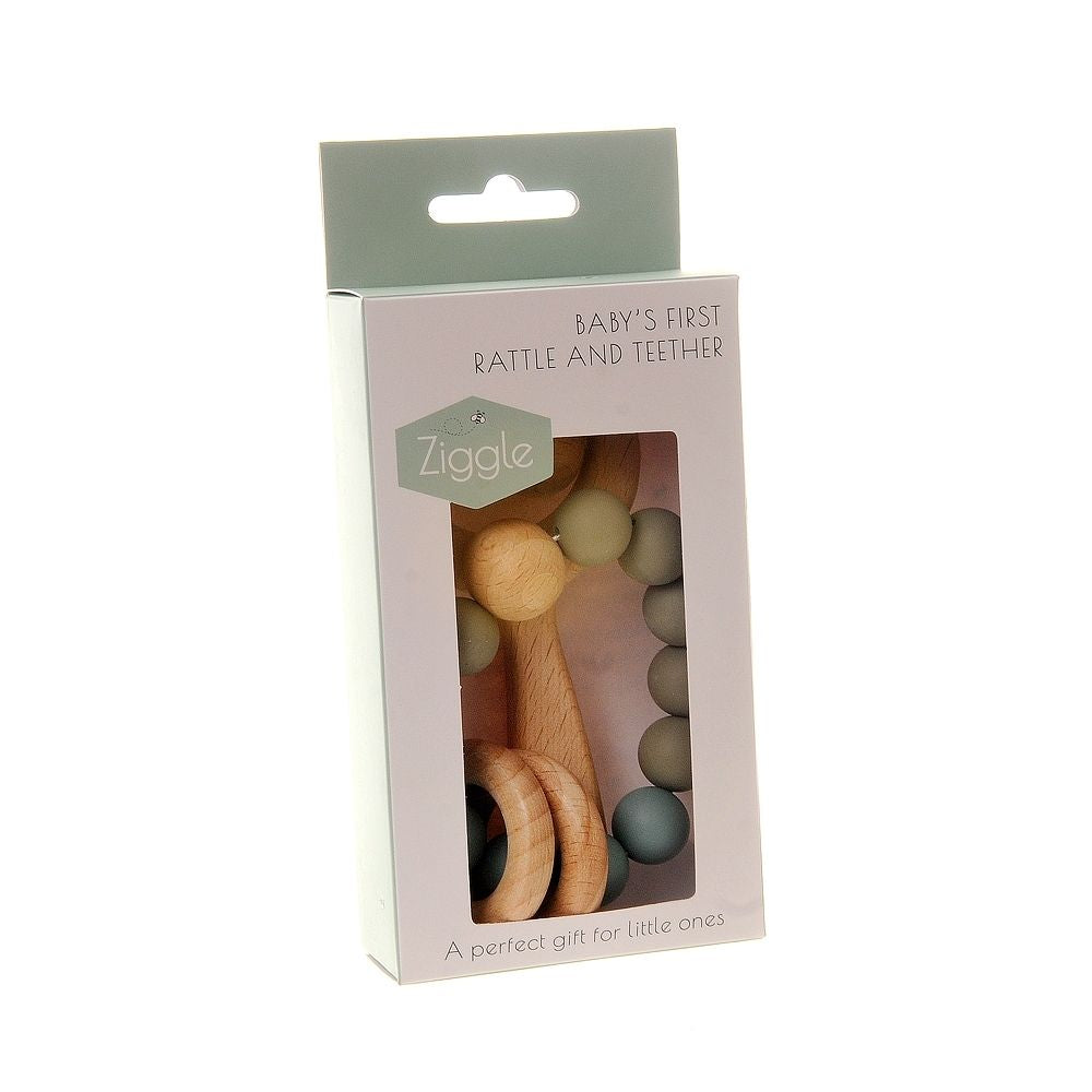 Ziggle Wooden Teether & Rattle Blue - Kings Baby Shop NI