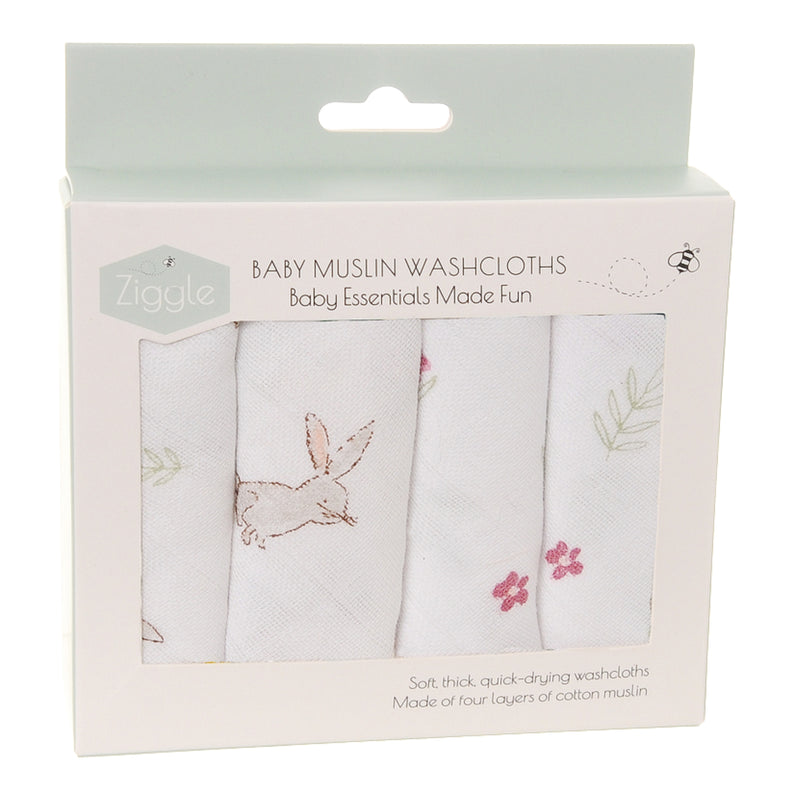 Ziggle 4pc Muslin Washcloths, Bunnies