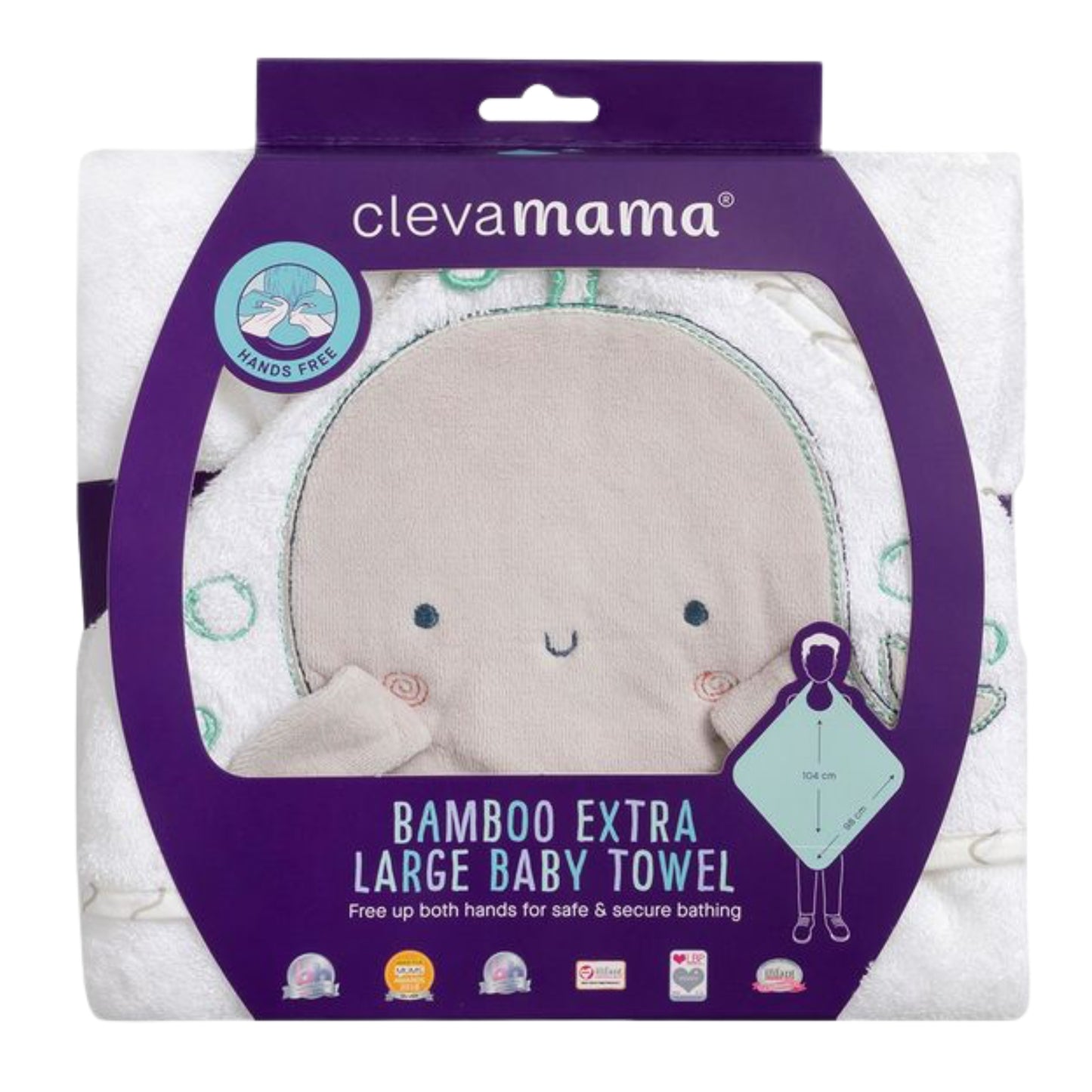 ClevaMama Bamboo XL Apron Bath Towel, White/Grey