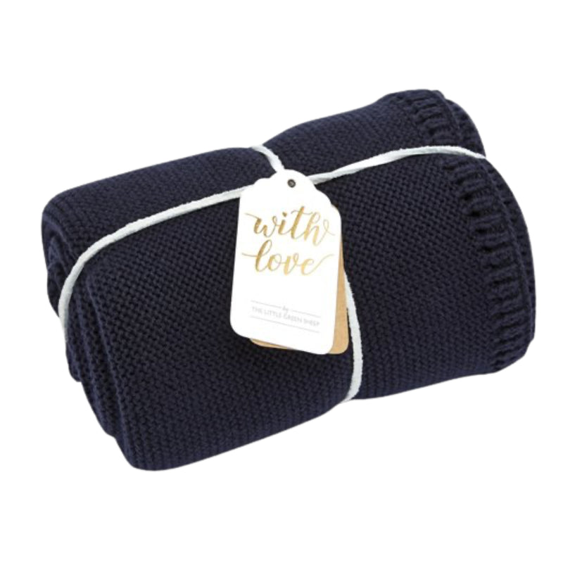 The Little Green Sheep Knitted Cellular Blanket, Midnight